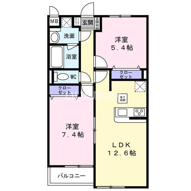 グリシーヌ登戸(2LDK/1階)の間取り写真