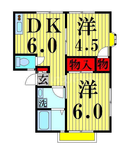 ヴィラクレッセント(2DK/1階)の間取り写真