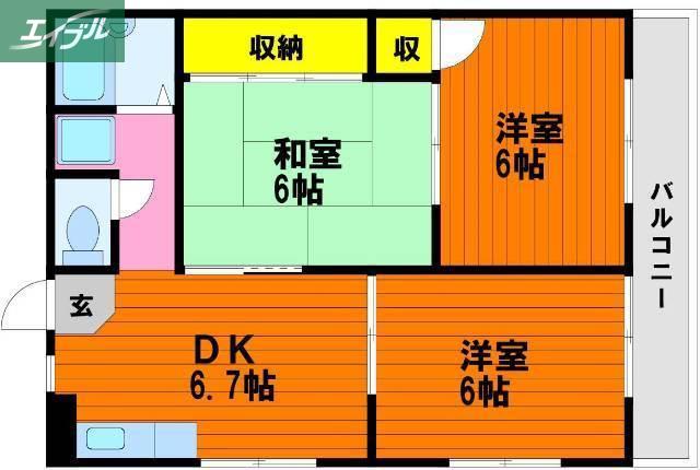 平成マンション(3DK/3階)の間取り写真