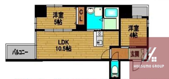 インペリアルスイート南堀江(2LDK/3階)の間取り写真