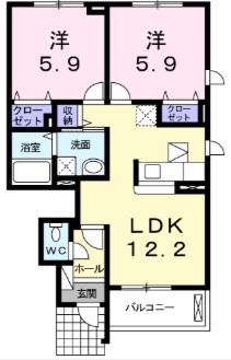 アーバン松浪II(2LDK/1階)の間取り写真