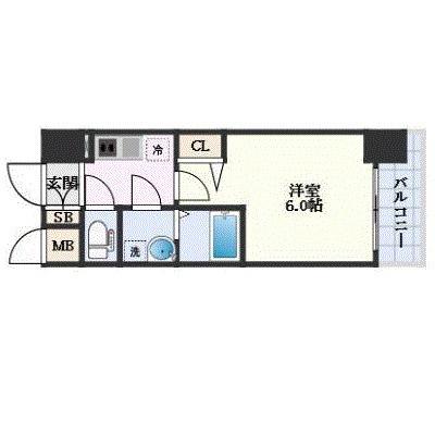 エスリード難波ALLURE(1K/6階)の間取り写真