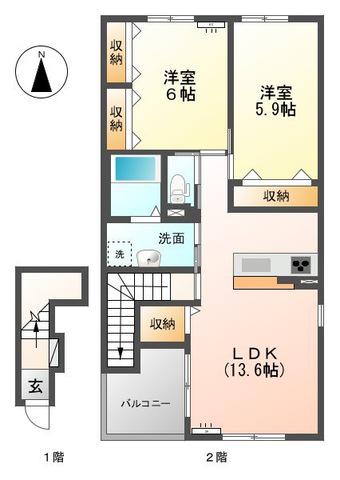 BON FELICIA Β(2LDK/2階)の間取り写真