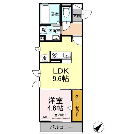 ヴェール柱(1LDK/2階)の間取り写真