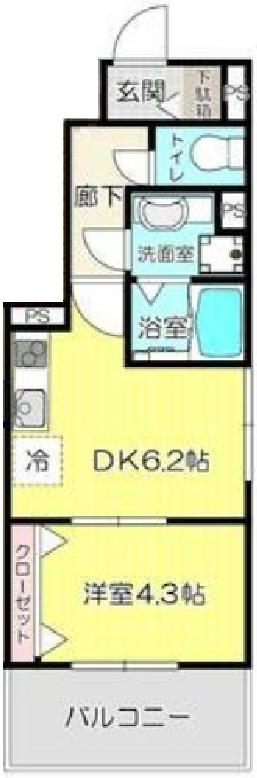 ヒルズ松山(1DK/1階)の間取り写真