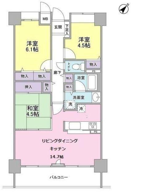ブリリアントヨス(3LDK/6階)の間取り写真