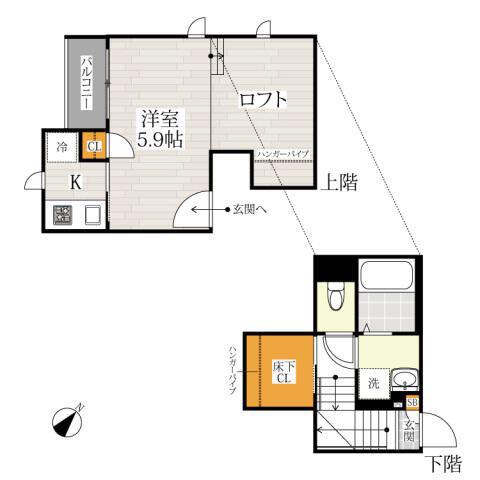 CB宮原レイル(1K/2階)の間取り写真