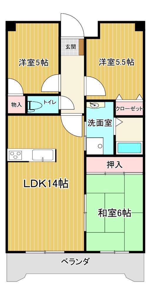 サンパーク木屋瀬II(3LDK/3階)の間取り写真