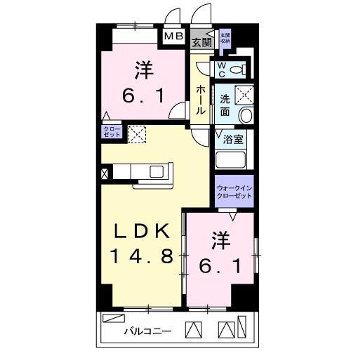 アルンドーインディカ 茨木(2LDK/3階)の間取り写真