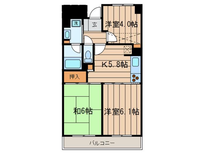 フレスコ川崎(3K/9階)の間取り写真