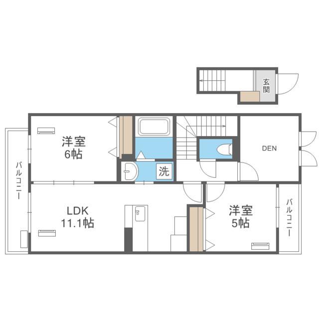 シャルマン青葉B棟(2LDK/2階)の間取り写真