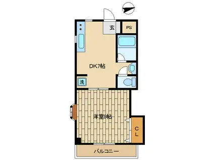 ボンヌール鶴ヶ峰(1DK/2階)の間取り写真