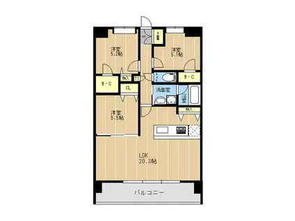 LIBTH原水(3LDK/8階)の間取り写真