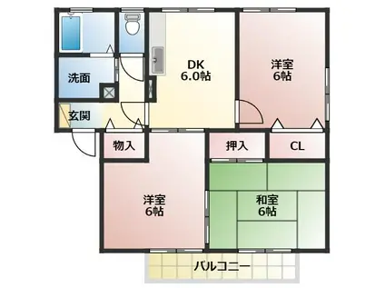 ハイカムール旭(3DK/2階)の間取り写真