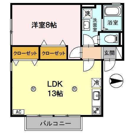 ユウハイツ・山崎(1LDK/2階)の間取り写真