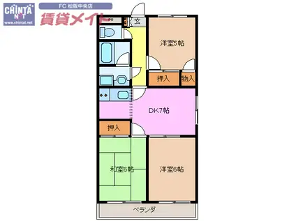 ファミリータウンむらた(3DK/4階)の間取り写真