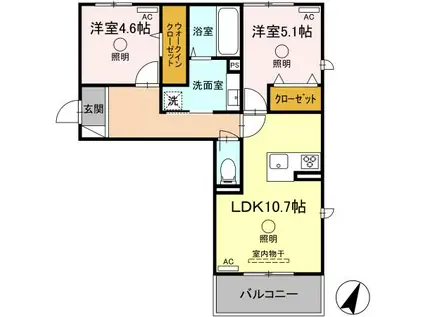 JR豊肥本線 竜田口駅 徒歩69分 3階建 築2年(2LDK/2階)の間取り写真