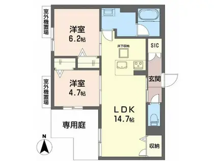 シャーメゾン ドープレーブン(2LDK/1階)の間取り写真