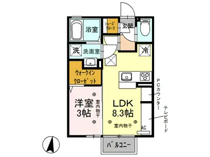 真岡鉄道 下館二高前駅 徒歩7分 2階建 築9年(1LDK/1階)の間取り写真
