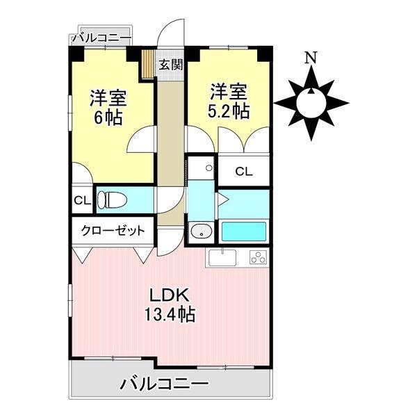シャンボール砂川(2LDK/3階)の間取り写真