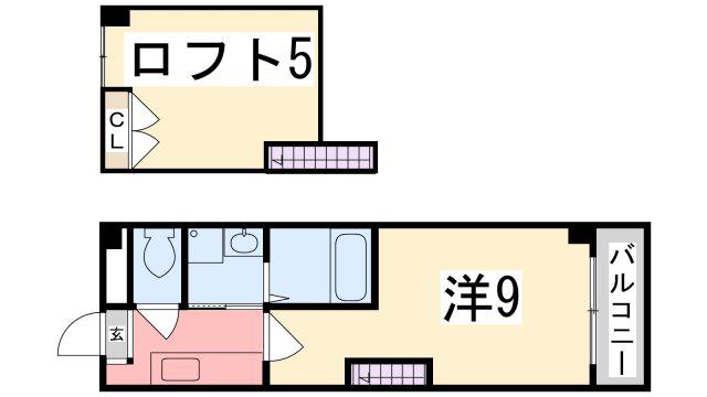 ベルフラワー山野井(1K/2階)の間取り写真