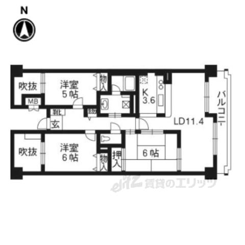 グランデュール鴨川1番館507(3LDK/11階)の間取り写真