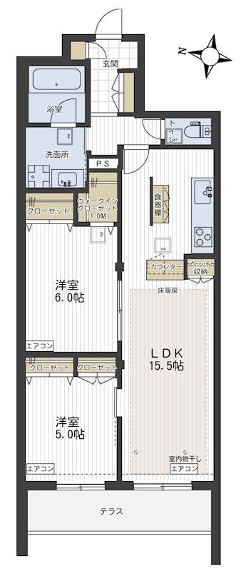 オカバさいたま日進ヘーベルメゾン(2LDK/1階)の間取り写真