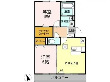 シャトーラトゥール II棟(2DK/1階)の間取り写真