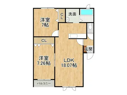 コルサK(2LDK/3階)の間取り写真