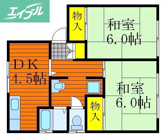 清水コーポF(2DK/1階)の間取り写真