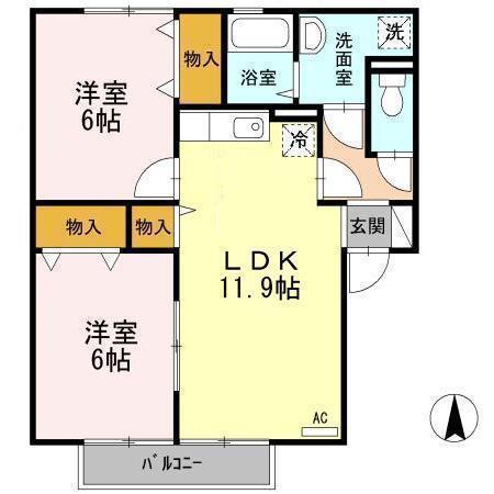 ウィルモア黒田A(2LDK/2階)の間取り写真