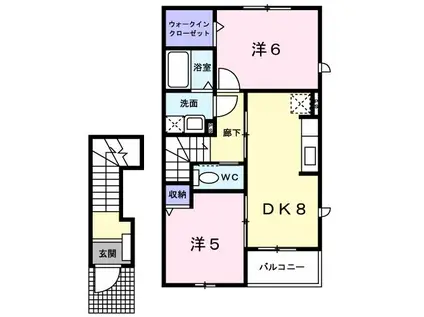 レーヴピスト I(2DK/2階)の間取り写真