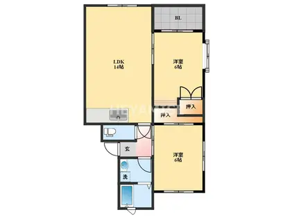 いろはもみじI(2LDK/2階)の間取り写真