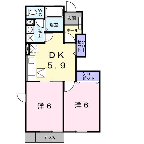 ビルゴメーラA(2DK/1階)の間取り写真