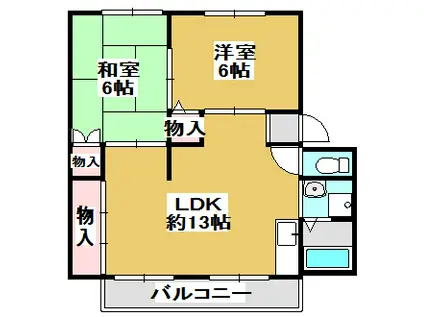 ディアーヒルズB棟(2LDK/1階)の間取り写真