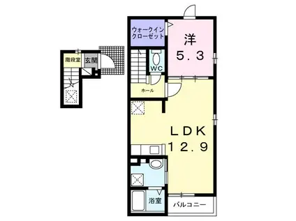 ビリーブ コガネ(1LDK/2階)の間取り写真