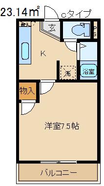 パシフィックハイツB(1K/2階)の間取り写真
