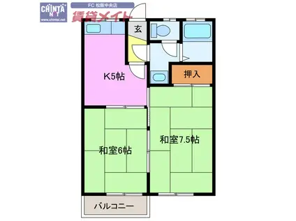 エスポワール壱番館(2K/2階)の間取り写真