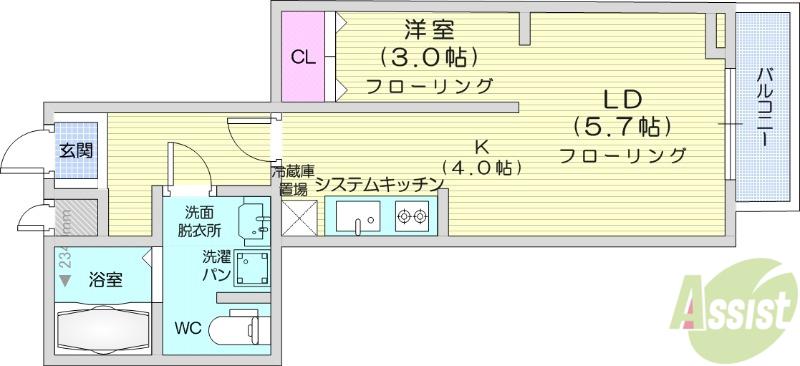 メリディアン多賀城山王参番館(1LDK/1階)の間取り写真