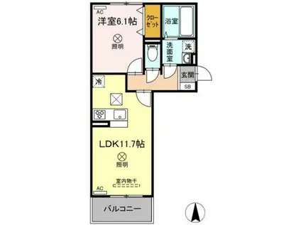 プラトー A棟(1LDK/1階)の間取り写真