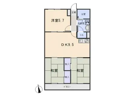 メゾンむつな(3DK/2階)の間取り写真