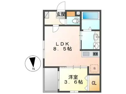 ハーモニーテラス烏森町III(1LDK/3階)の間取り写真