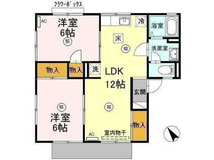 セジュールよしみつ B棟(2LDK/1階)の間取り写真