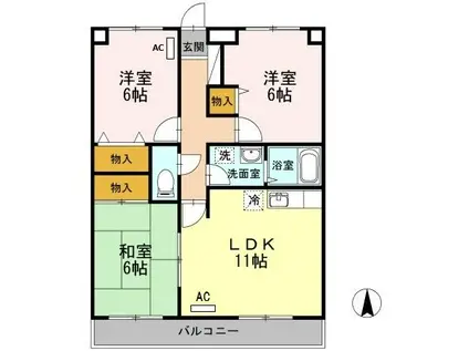 ダラミー小串(3LDK/3階)の間取り写真