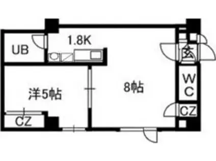 アフロート菊水(1LDK/2階)の間取り写真