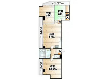 ギャラン小倉駅前ビル(3LDK/8階)の間取り写真