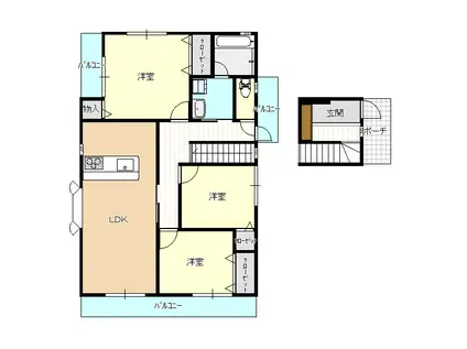ヴィレッジハウスK(3LDK/2階)の間取り写真