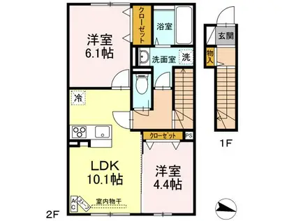 ウィットモア勝田(2LDK/2階)の間取り写真