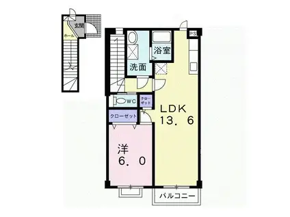 ソレアード71A(1LDK/2階)の間取り写真
