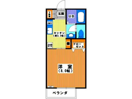 ドミール川越(1K/1階)の間取り写真